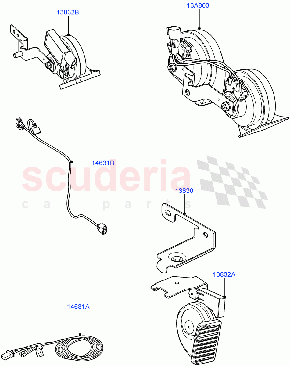 Battery Cables And Horn (Horn) ((V) FROMAA000001) of Land Rover Land Rover Range Rover (2010-2012) [5.0 OHC SGDI SC V8 Petrol]