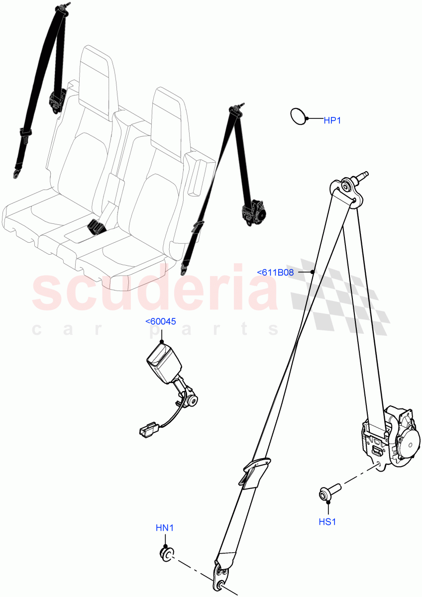 Rear Seat Belts (With 3rd Row Double Seat) of Land Rover Land Rover Defender (2020+) [3.0 I6 Turbo Petrol AJ20P6]