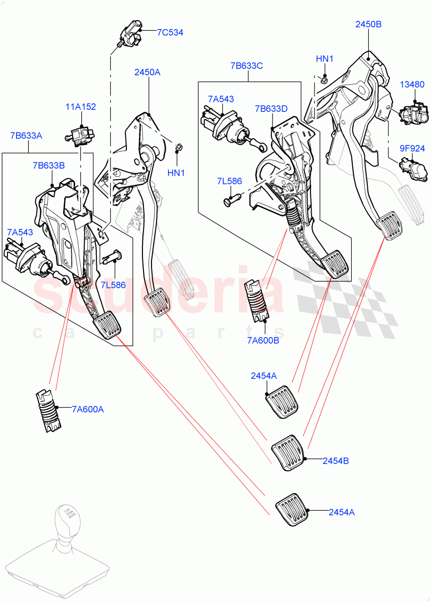 Brake And Clutch Controls (All 6 Speed Manual Volvo M66, Halewood (UK), Standard Foot Pedal Pad Design) of Land Rover Land Rover Range Rover Evoque (2012-2018) [2.2 Single Turbo Diesel]