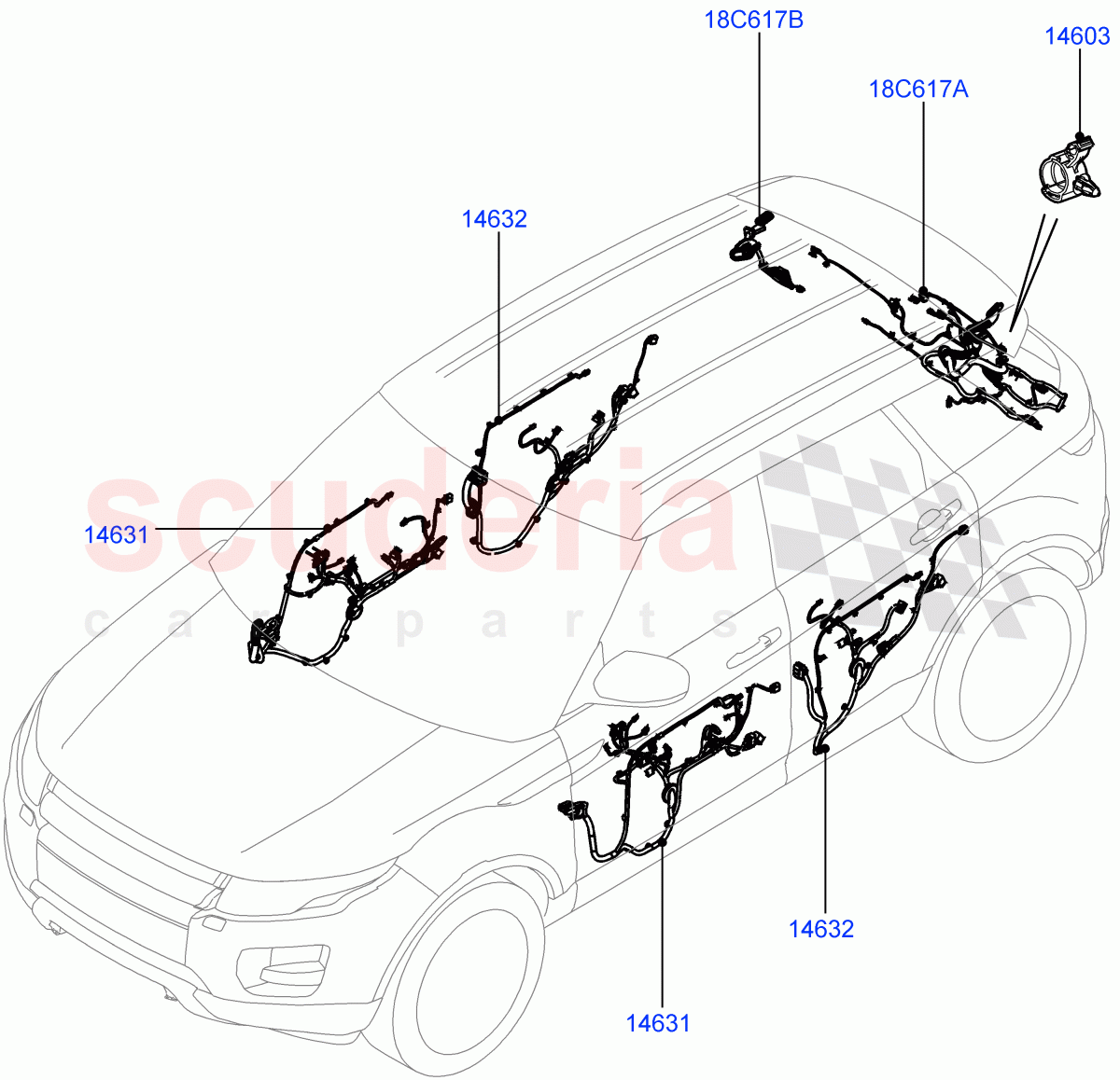 Wiring - Body Closures (Front And Rear Doors) (5 Door, Changsu (China)) ((V) FROMEG000001) of Land Rover Land Rover Range Rover Evoque (2012-2018) [2.0 Turbo Petrol GTDI]