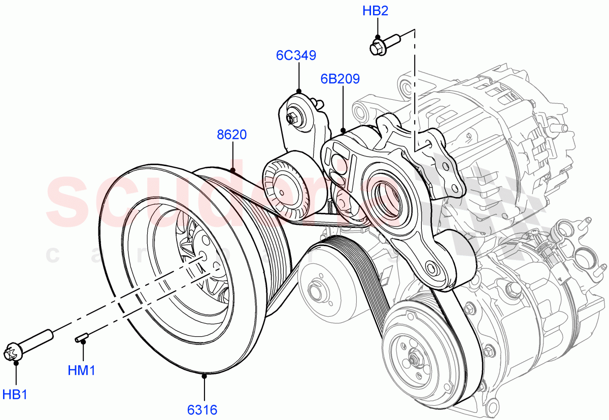 Pulleys And Drive Belts (Nitra Plant Build) (3.0L AJ20D6 Diesel High) ((V) FROMM2000001) of Land Rover Land Rover Defender (2020+) [3.0 I6 Turbo Diesel AJ20D6]
