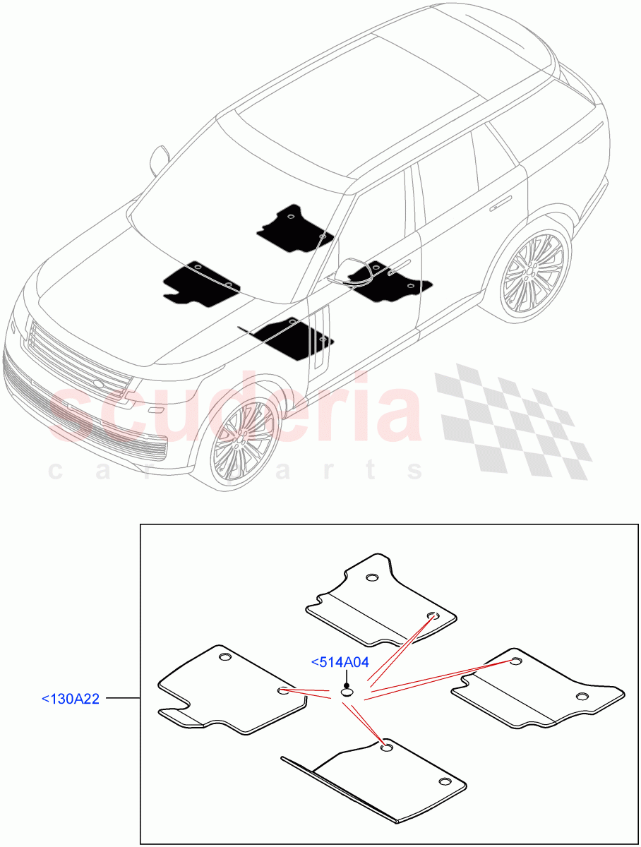 Floor Trim (Floor Mats) (FLOOR MAT - SVO BESPOKE PREM, Front Floor Carpet Mats, Front Floor Mats - Premium) of Land Rover Land Rover Range Rover (2022+) [3.0 I6 Turbo Petrol AJ20P6]