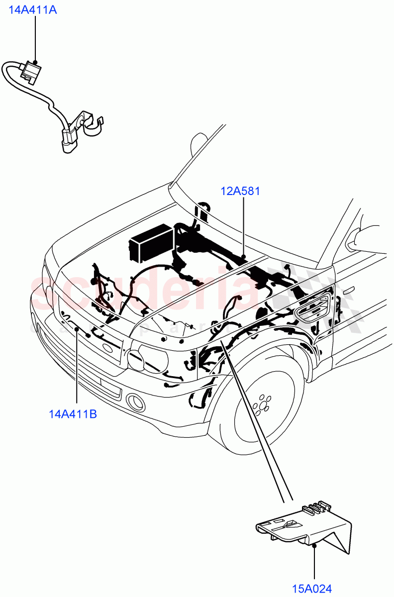 Electrical Wiring - Engine And Dash (Engine Compartment) ((V) TO9A999999) of Land Rover Land Rover Range Rover Sport (2005-2009) [4.4 AJ Petrol V8]