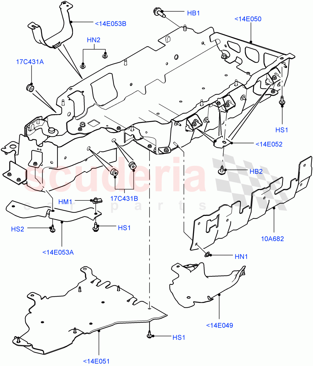 Hybrid Electrical Modules (Traction Battery And Inverter Cradle) (3.0 V6 Diesel Electric Hybrid Eng, 8 Speed Auto Trans ZF 8HP70 HEV 4WD, 3.0 V6 D Gen2 Mono Turbo, 3.0 V6 D Gen2 Twin Turbo) ((V) FROMFA000001) of Land Rover Land Rover Range Rover Sport (2014+) [2.0 Turbo Petrol AJ200P]