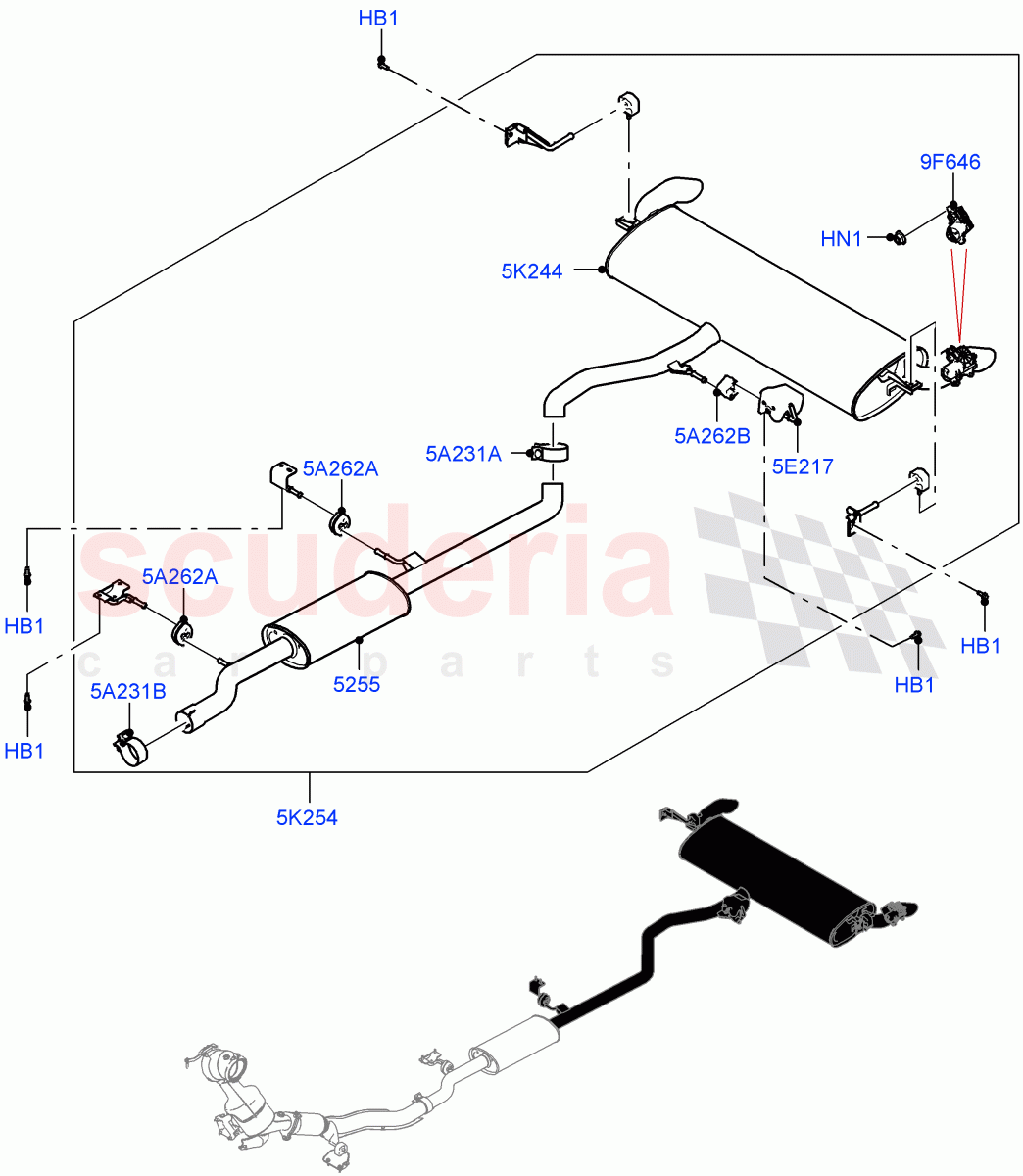 Rear Exhaust System (2.0L AJ20P4 Petrol Mid PTA, Changsu (China), Less 3rd Row Rear Seat) ((V) FROMKG446857) of Land Rover Land Rover Discovery Sport (2015+) [2.0 Turbo Petrol AJ200P]