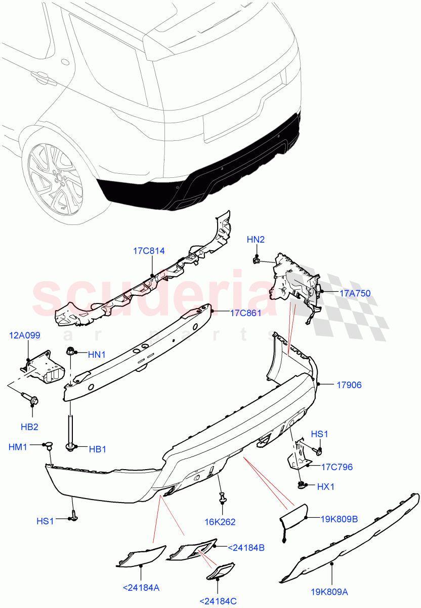 Rear Bumper (Nitra Plant Build) ((V) FROMK2000001, (V) TOL2999999) of Land Rover Land Rover Discovery 5 (2017+) [3.0 DOHC GDI SC V6 Petrol]