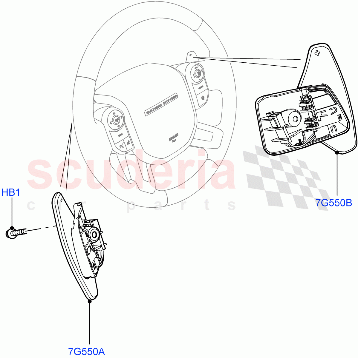 Gear Change-Automatic Transmission (Steering Wheel, Solihull Plant Build) (3.0L AJ20P6 Petrol PHEV, 8HP Gen3 Hybrid Trans, Paddle Shift, Paddle Shift - Noble) ((V) FROMJA000001) of Land Rover Land Rover Range Rover Sport (2014+) [3.0 Diesel 24V DOHC TC]