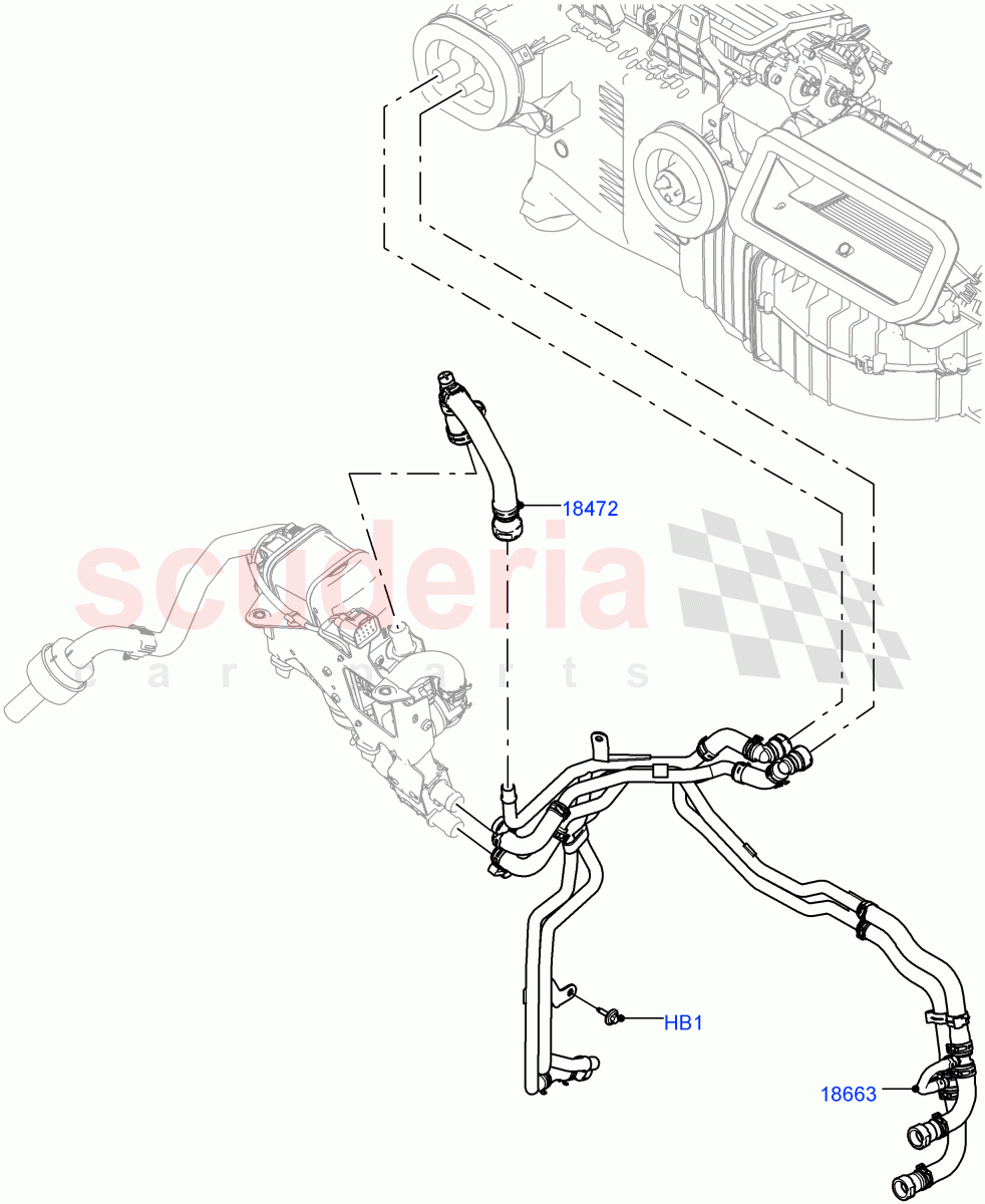 Heater Hoses (Nitra Plant Build) (2.0L I4 DSL HIGH DOHC AJ200, Fuel Fired Heater With Park Heat, Premium Air Conditioning-Front/Rear, 2.0L I4 DSL MID DOHC AJ200, Fuel Heater W/Pk Heat With Remote) ((V) FROMK2000001) of Land Rover Land Rover Discovery 5 (2017+) [3.0 DOHC GDI SC V6 Petrol]