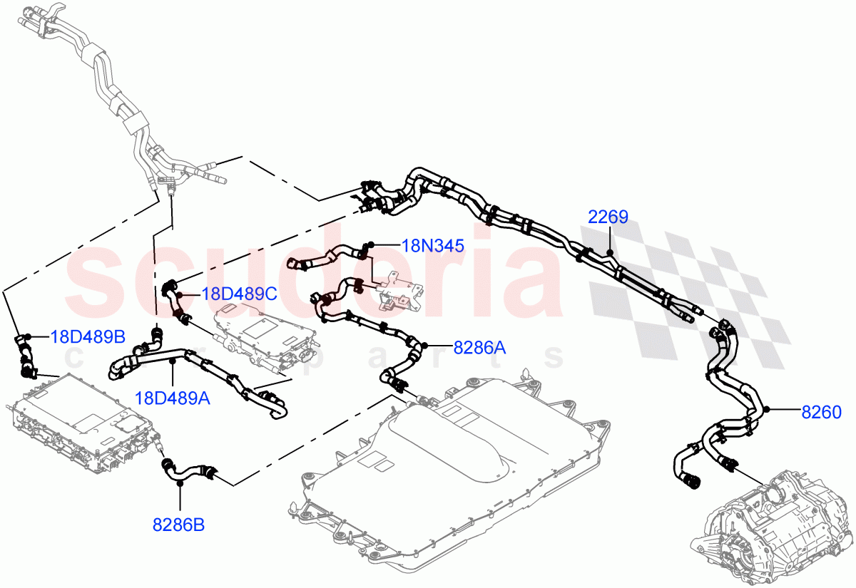 Cooling System Pipes And Hoses (Rear Section, Electric Unit) (1.5L AJ20P3 Petrol High PHEV, Changsu (China)) ((V) FROMKG446857) of Land Rover Land Rover Discovery Sport (2015+) [1.5 I3 Turbo Petrol AJ20P3]