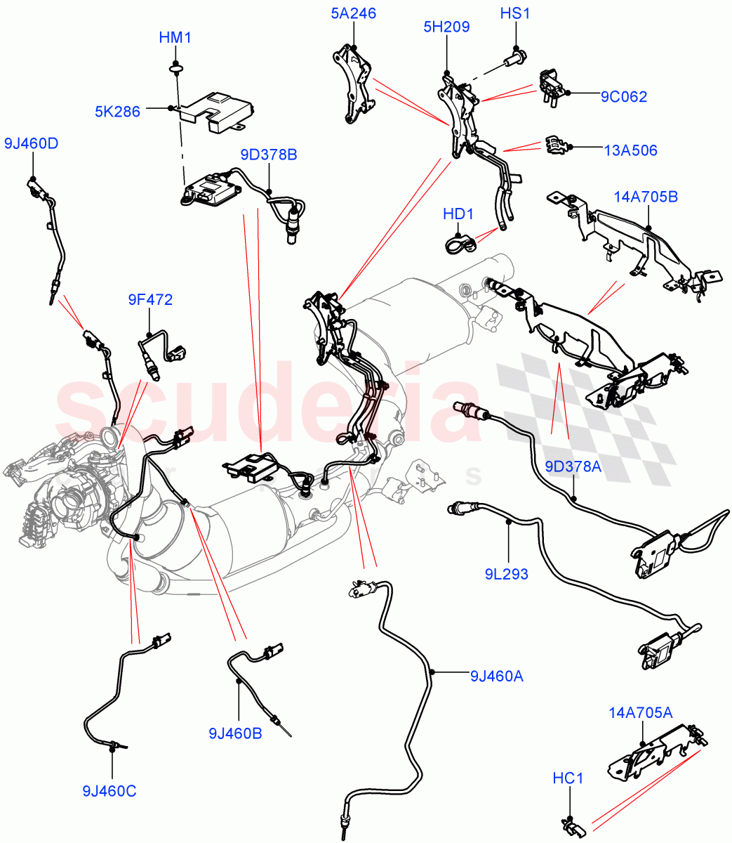 Exhaust Sensors And Modules (Solihull Plant Build) (3.0 V6 Diesel, EU6 + DPF Emissions, LEV 160, Japanese Emission + DPF) ((V) FROMHA000001) of Land Rover Land Rover Discovery 5 (2017+) [3.0 Diesel 24V DOHC TC]