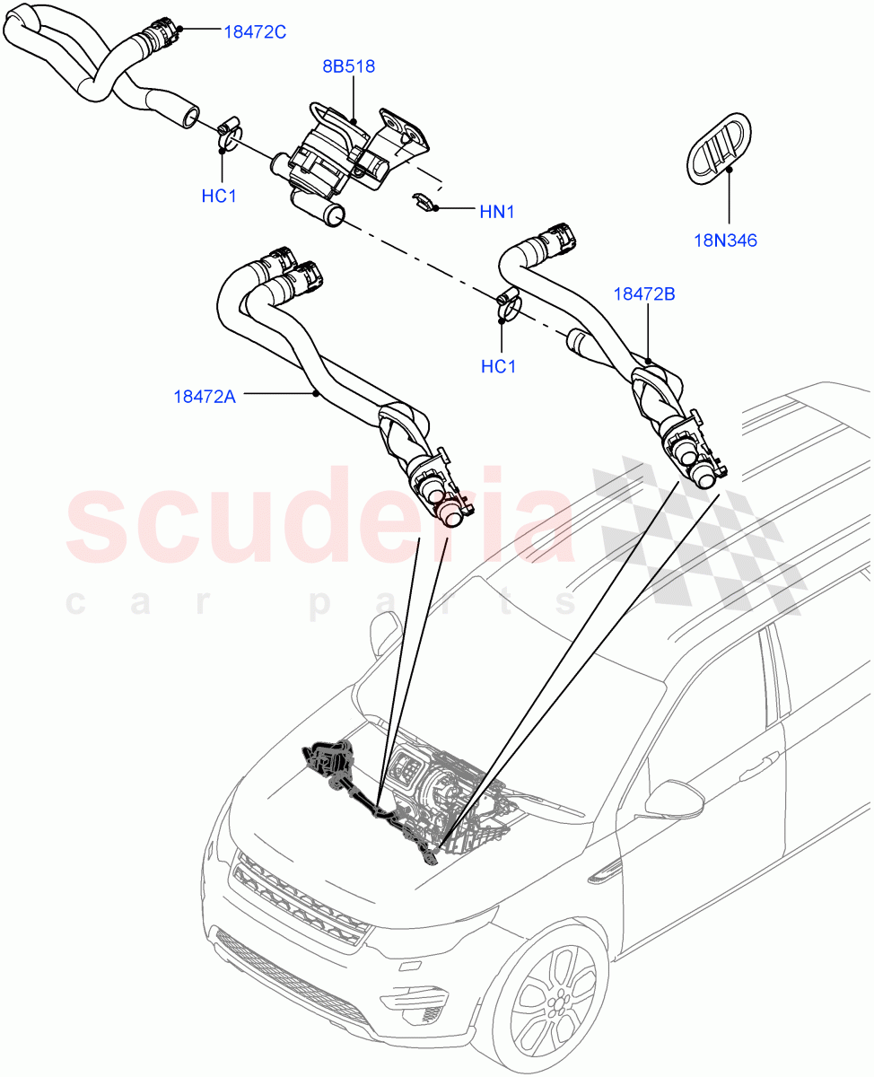 Heater Hoses (2.0L 16V TIVCT T/C Gen2 Petrol, Halewood (UK)) of Land Rover Land Rover Discovery Sport (2015+) [2.0 Turbo Petrol GTDI]