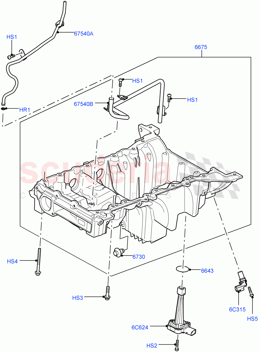 Oil Pan/Oil Level Indicator (Solihull Plant Build) (3.0L DOHC GDI SC V6 PETROL) ((V) FROMEA000001) of Land Rover Land Rover Range Rover (2012-2021) [3.0 DOHC GDI SC V6 Petrol]