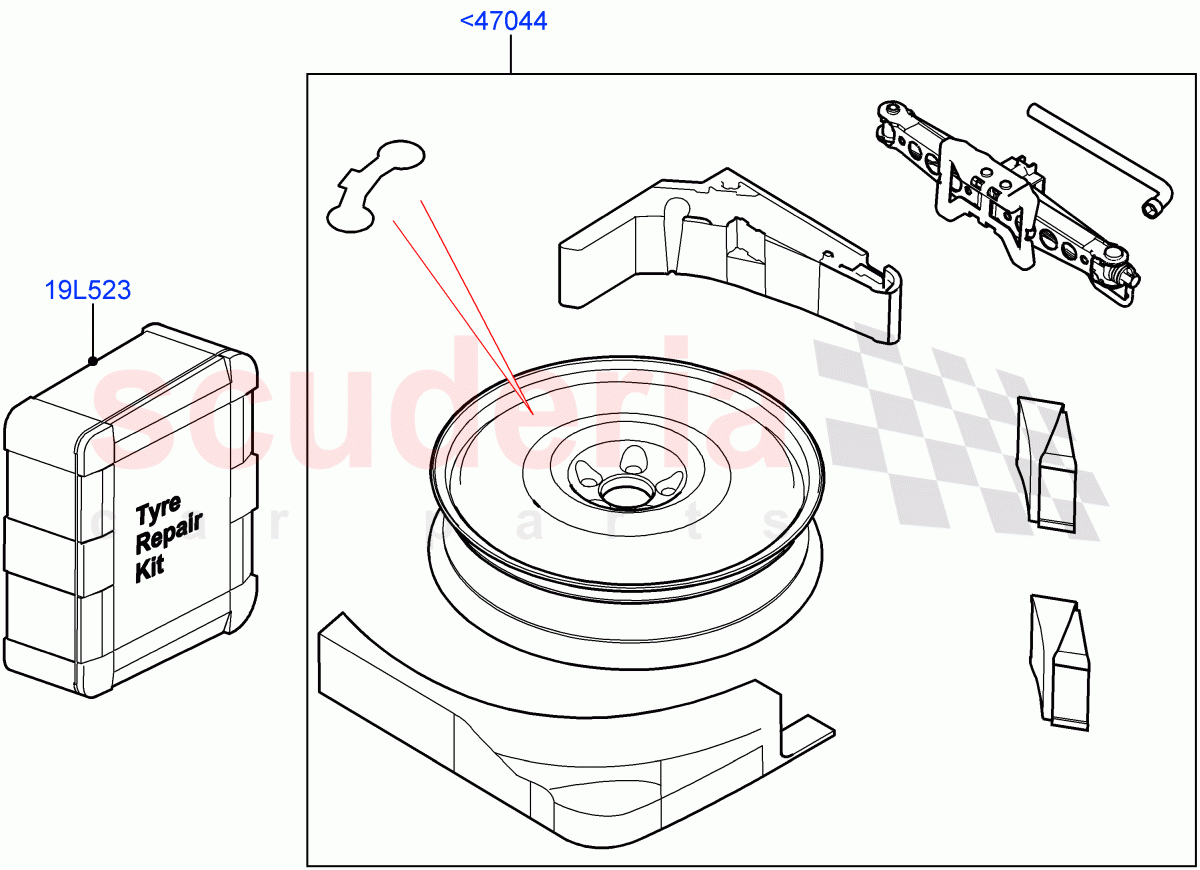 Accessory Wheels (Tyre Repair Kit, Spare wheel kit) (Itatiaia (Brazil)) of Land Rover Land Rover Range Rover Evoque (2019+) [1.5 I3 Turbo Petrol AJ20P3]