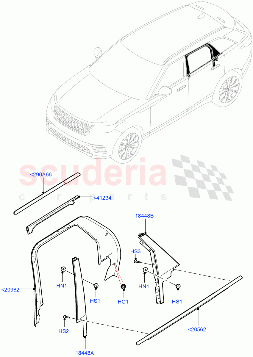 Rear Doors, Hinges & Weatherstrips (Finishers) of Land Rover Land Rover Range Rover Velar (2017+) [3.0 DOHC GDI SC V6 Petrol]