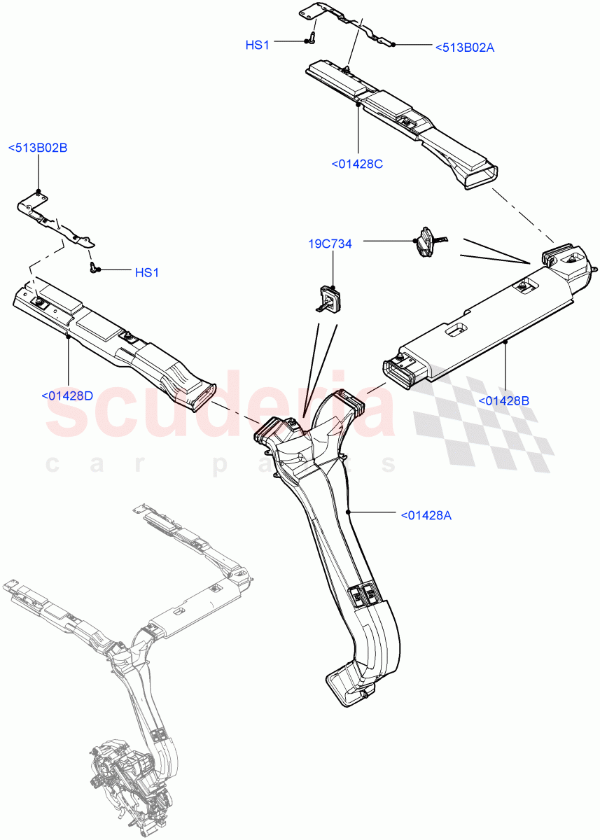 Air Vents, Louvres And Ducts (Headliner, Internal Components) (With Air Conditioning - Front/Rear) ((V) TODA999999) of Land Rover Land Rover Range Rover (2012-2021) [3.0 DOHC GDI SC V6 Petrol]