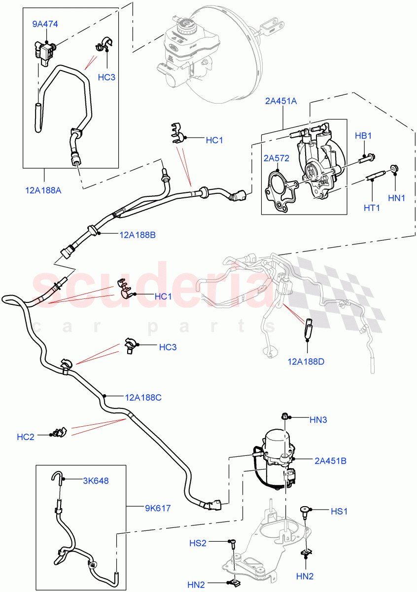 Vacuum Control And Air Injection (Vacuum Pump And Hoses) (3.0 V6 D Gen2 Twin Turbo, 8 Speed Auto Trans ZF 8HP70 HEV 4WD, RHD, 3.0 V6 D Gen2 Mono Turbo, 3.0 V6 Diesel Electric Hybrid Eng) ((V) FROMHA000001) of Land Rover Land Rover Range Rover Sport (2014+) [3.0 Diesel 24V DOHC TC]