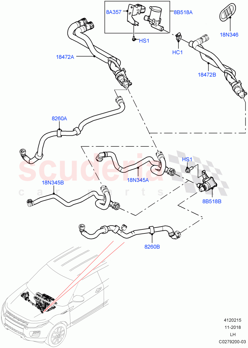 Heater Hoses (2.0L I4 High DOHC AJ200 Petrol, Halewood (UK), 2.0L I4 Mid DOHC AJ200 Petrol) ((V) FROMJH000001) of Land Rover Land Rover Range Rover Evoque (2012-2018) [2.0 Turbo Petrol GTDI]