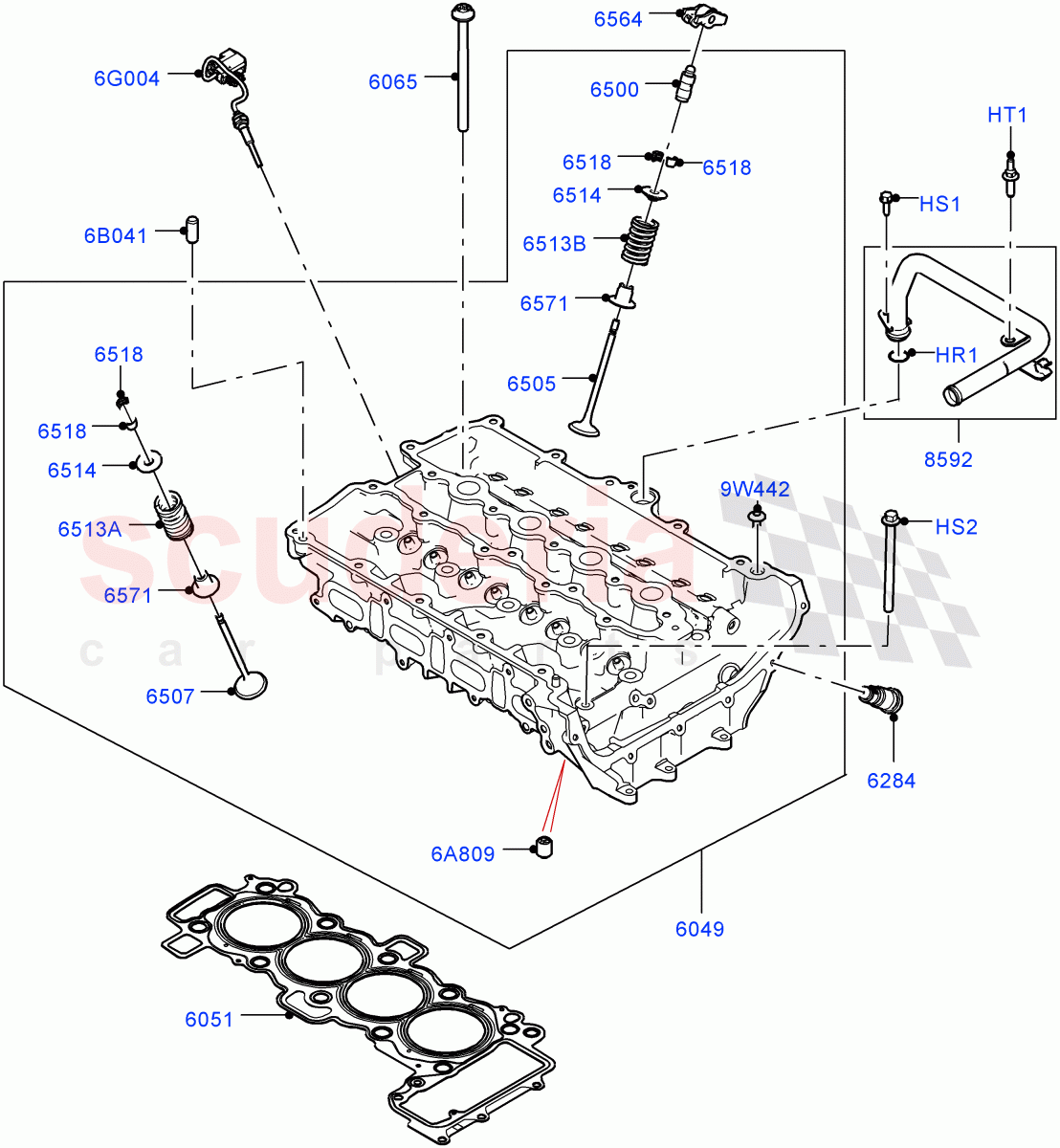 Cylinder Head (2.0L I4 Mid AJ200 Petrol E100, Itatiaia (Brazil), 2.0L I4 Mid DOHC AJ200 Petrol) ((V) FROMJT000001) of Land Rover Land Rover Range Rover Evoque (2012-2018) [2.0 Turbo Petrol AJ200P]