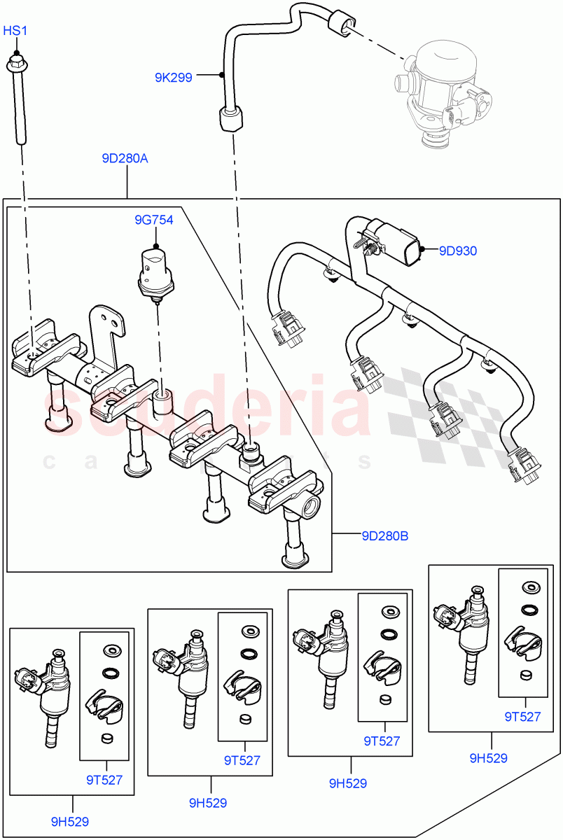 Fuel Injectors And Pipes (2.0L I4 High DOHC AJ200 Petrol, Changsu (China), 2.0L I4 Mid DOHC AJ200 Petrol) of Land Rover Land Rover Discovery Sport (2015+) [2.0 Turbo Petrol AJ200P]