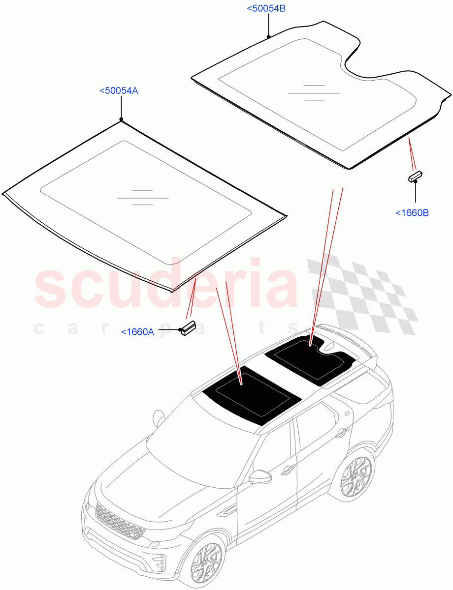 Sliding Roof Panel (Nitra Plant Build) (Roof Conv-Front And Rear Panoramic) ((V) FROMK2000001) of Land Rover Land Rover Discovery 5 (2017+) [2.0 Turbo Diesel]