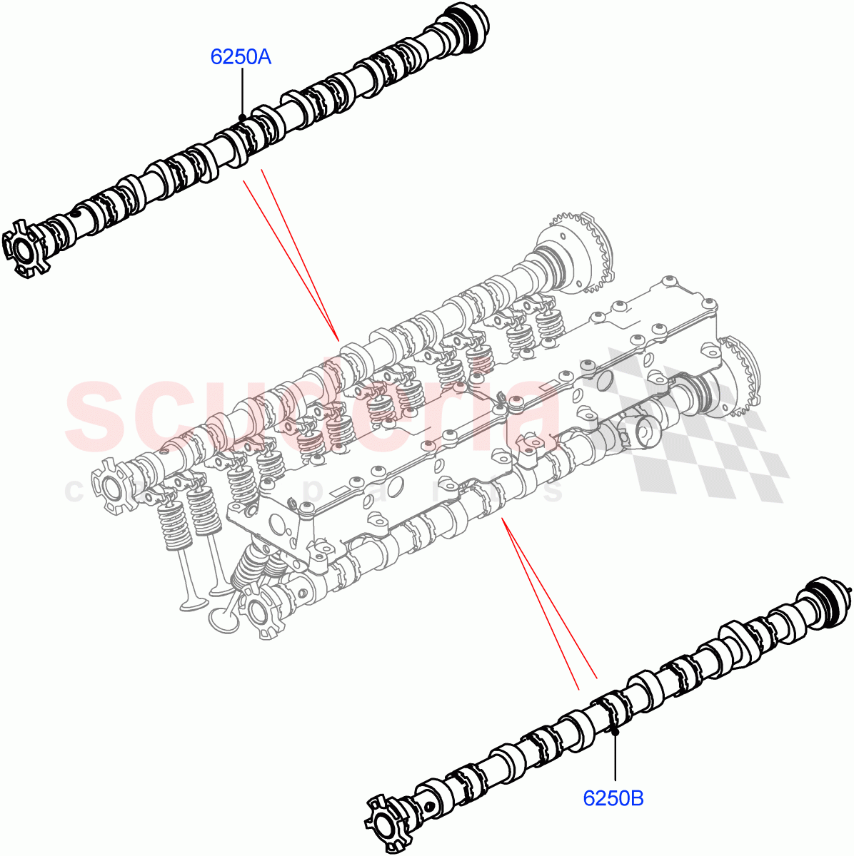 Camshaft (Nitra Plant Build) (3.0L AJ20P6 Petrol High) ((V) FROML2000001) of Land Rover Land Rover Discovery 5 (2017+) [3.0 I6 Turbo Petrol AJ20P6]