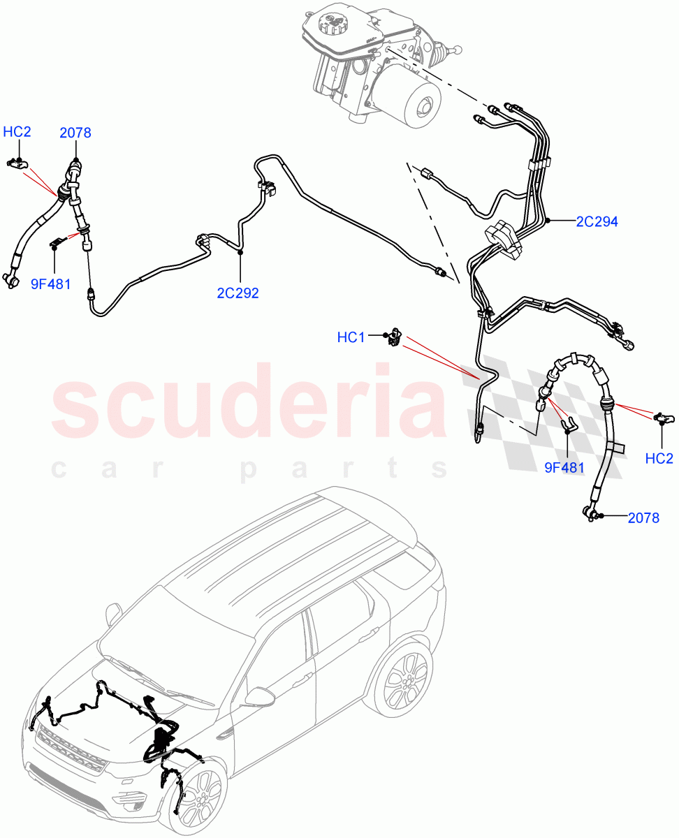 Front Brake Pipes (LHD, Halewood (UK), Electric Engine Battery-PHEV) ((V) FROMLH000001) of Land Rover Land Rover Discovery Sport (2015+) [2.0 Turbo Petrol GTDI]