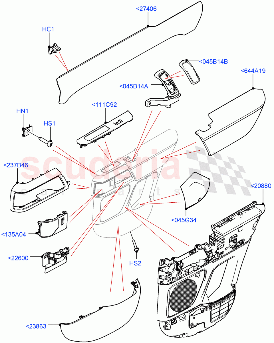Rear Door Trim Installation (Standard Wheelbase, Version - LE, Less Commercial Model Spec, Version - Core, Version - First Edition, Version - X, Version - X-Dynamic) of Land Rover Land Rover Defender (2020+) [2.0 Turbo Petrol AJ200P]