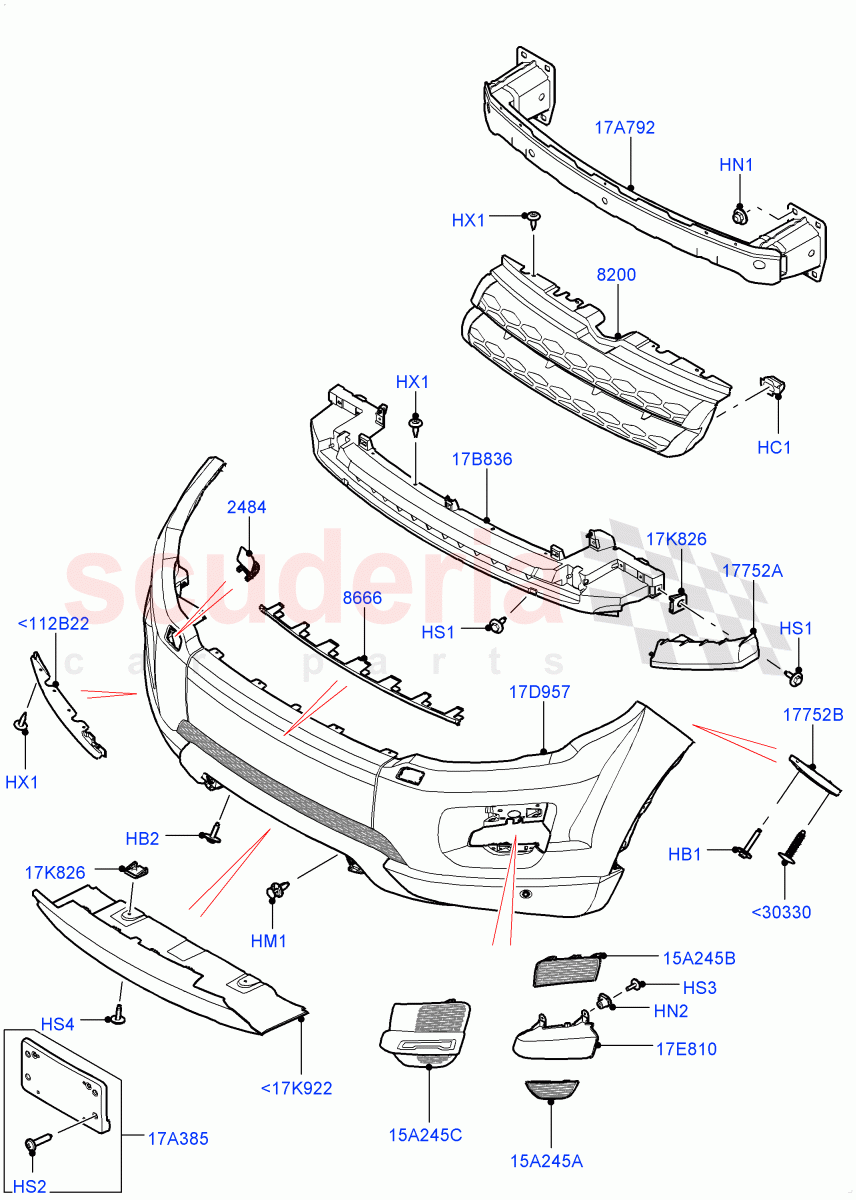 Radiator Grille And Front Bumper (Halewood (UK), Less Sales Badge, Non Sport/Dynamic) ((V) TOFH999999) of Land Rover Land Rover Range Rover Evoque (2012-2018) [2.0 Turbo Petrol GTDI]