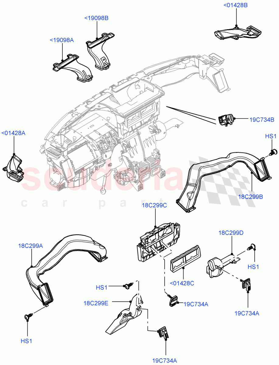 Air Vents, Louvres And Ducts (Instument Panel, Internal Components) (Less Head Up Display) of Land Rover Land Rover Range Rover Sport (2014+) [3.0 DOHC GDI SC V6 Petrol]