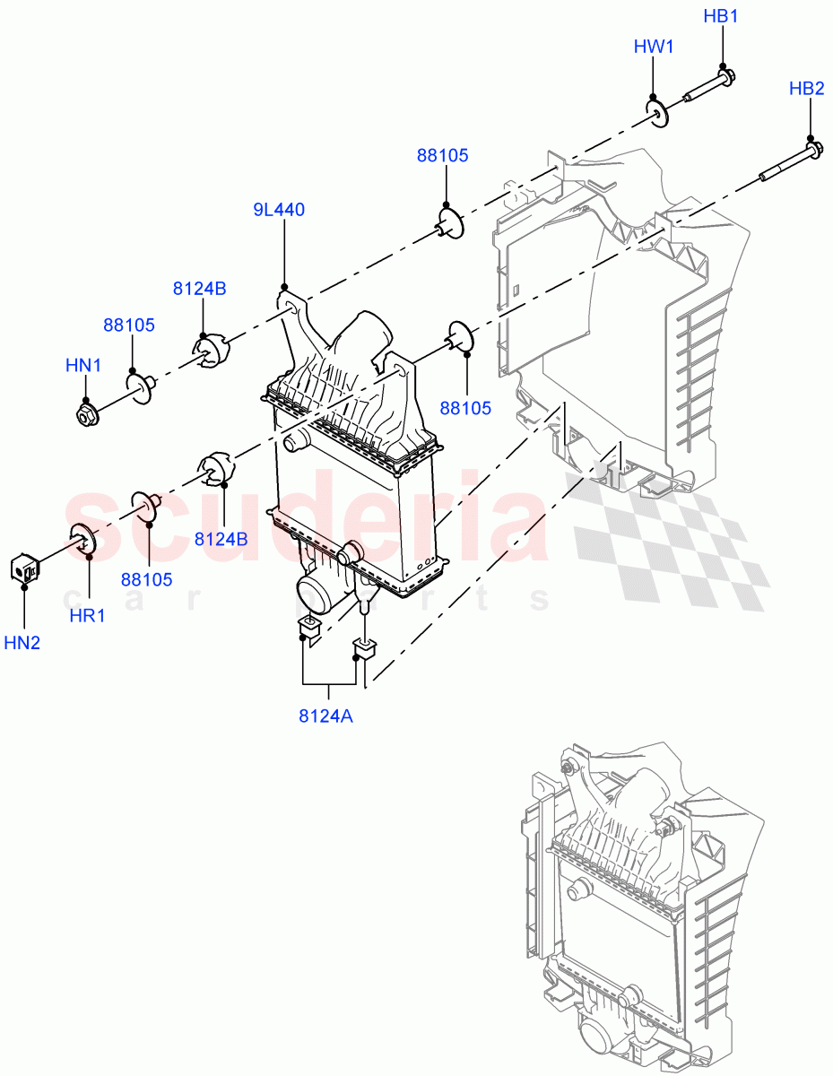 Intercooler/Air Ducts And Hoses (Solihull Plant Build, Water Charge Air Cooler) (3.0 V6 D Gen2 Twin Turbo, 3.0 V6 D Gen2 Mono Turbo, 3.0 V6 D Low MT ROW) ((V) FROMFA000001) of Land Rover Land Rover Range Rover (2012-2021) [3.0 Diesel 24V DOHC TC]