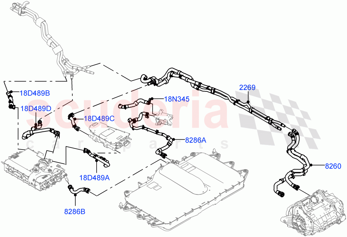 Cooling System Pipes And Hoses (Electric Unit, Rear Section) (1.5L AJ20P3 Petrol High PHEV, Changsu (China)) ((V) FROMMG575835) of Land Rover Land Rover Range Rover Evoque (2019+) [1.5 I3 Turbo Petrol AJ20P3]