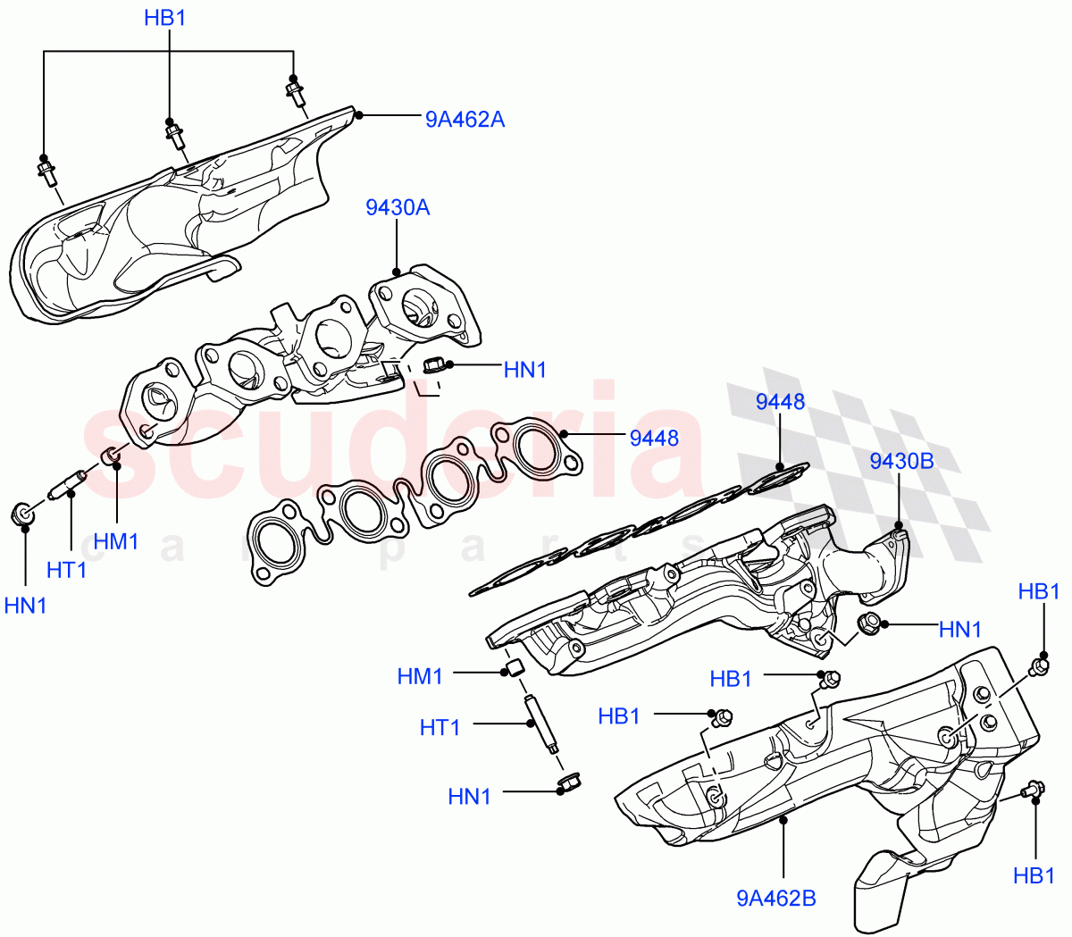Exhaust Manifold (3.6L V8 32V DOHC EFi Diesel Lion) ((V) FROM7A000001, (V) TO9A999999) of Land Rover Land Rover Range Rover Sport (2005-2009) [3.6 V8 32V DOHC EFI Diesel]