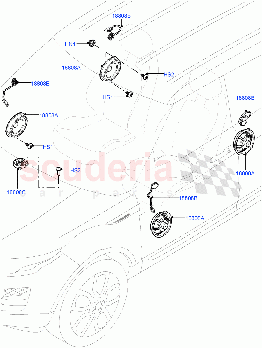 Speakers (Halewood (UK), Standard Audio (Base)) of Land Rover Land Rover Range Rover Evoque (2012-2018) [2.0 Turbo Diesel]