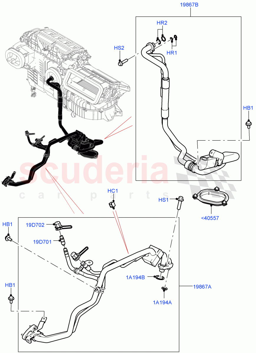 Air Conditioning System (3.0L AJ20P6 Petrol High, RHD, With Air Conditioning - Front/Rear, 2.0L I4 High DOHC AJ200 Petrol, With Front Comfort Air Con (IHKA), 2.0L I4 DSL HIGH DOHC AJ200, 3.0L AJ20D6 Diesel High) of Land Rover Land Rover Defender (2020+) [3.0 I6 Turbo Petrol AJ20P6]