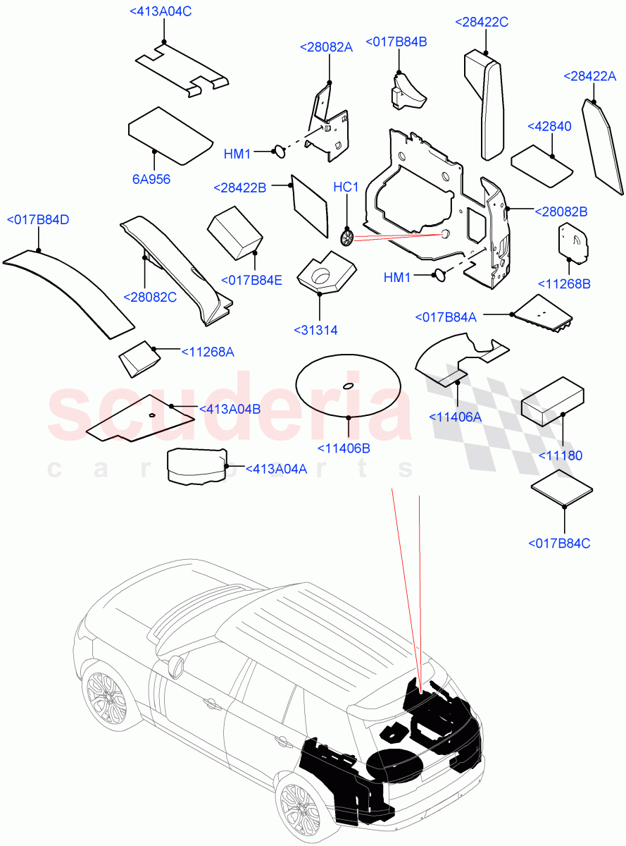 Insulators - Rear (Luggage Compartment) of Land Rover Land Rover Range Rover (2012-2021) [3.0 I6 Turbo Petrol AJ20P6]