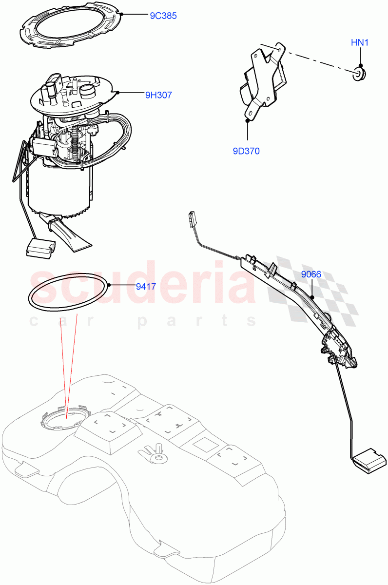 Fuel Pump And Sender Unit (1.5L AJ20P3 Petrol High, 8 Speed Automatic Trans 8G30, Changsu (China)) of Land Rover Land Rover Discovery Sport (2015+) [1.5 I3 Turbo Petrol AJ20P3]