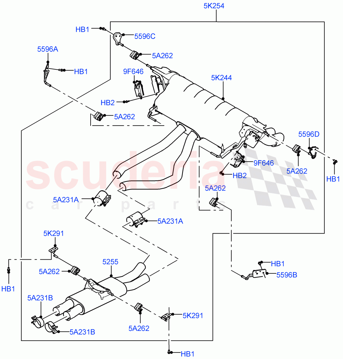 Rear Exhaust System (Nitra Plant Build) (5.0 Petrol AJ133 DOHC CDA, Short Wheelbase) ((V) FROMM2000001) of Land Rover Land Rover Defender (2020+) [5.0 OHC SGDI SC V8 Petrol]