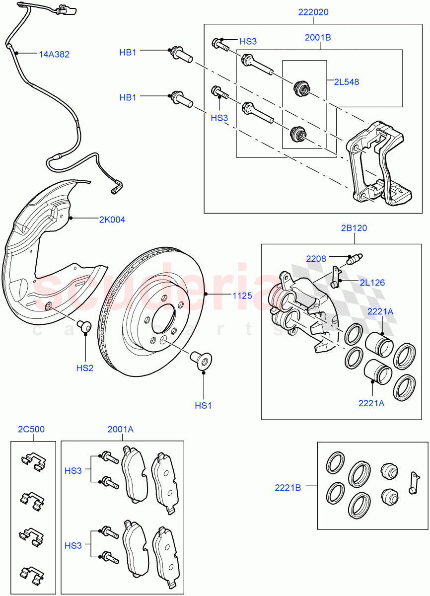 Front Brake Discs And Calipers (AJ Petrol 4.4 V8 EFI (220KW), With 17" Front Vented & Rear Vented, Lion Diesel 2.7 V6 (140KW), With 18" Front And Rear Vented) ((V) TO9A999999) of Land Rover Land Rover Range Rover Sport (2005-2009) [3.6 V8 32V DOHC EFI Diesel]