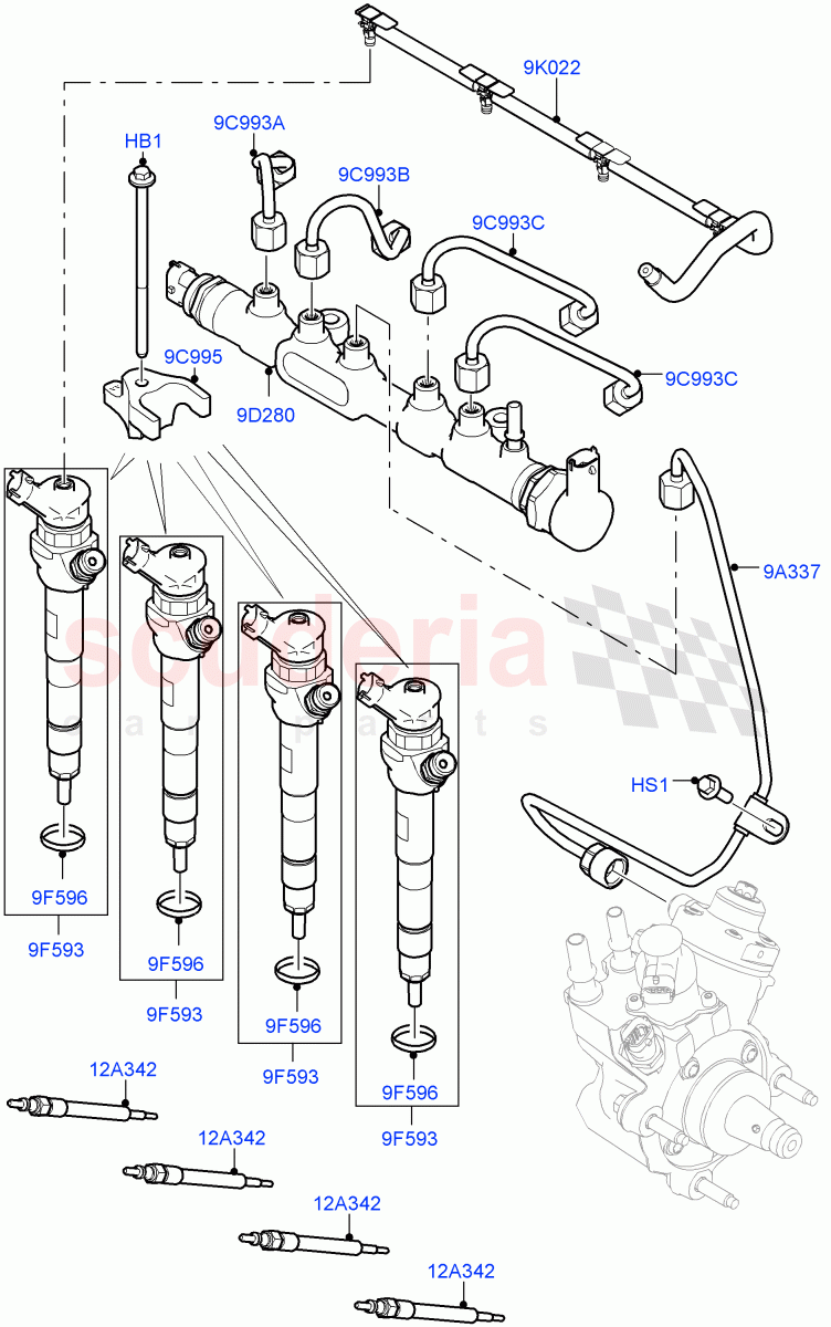 Fuel Injectors And Pipes (2.0L I4 DSL MID DOHC AJ200, Itatiaia (Brazil), 2.0L I4 DSL HIGH DOHC AJ200) ((V) FROMGT000001) of Land Rover Land Rover Range Rover Evoque (2012-2018) [2.0 Turbo Diesel]