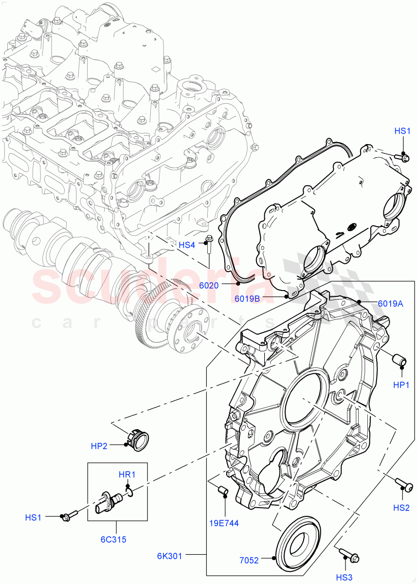 Timing Gear Covers (2.0L I4 Mid AJ200 Petrol E100, Itatiaia (Brazil), 2.0L I4 Mid DOHC AJ200 Petrol) ((V) FROMJT000001) of Land Rover Land Rover Range Rover Evoque (2012-2018) [2.0 Turbo Petrol AJ200P]