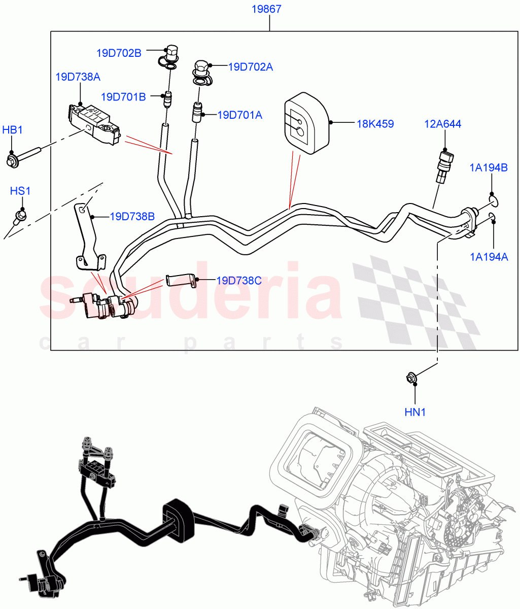 Air Conditioning System (Halewood (UK), Less Chiller Unit, A/C HF01234YF w/o Intrnl HT Exchng, Electric Engine Battery-MHEV, Less Electric Engine Battery) ((V) FROMNH000001) of Land Rover Land Rover Discovery Sport (2015+) [2.0 Turbo Petrol GTDI]