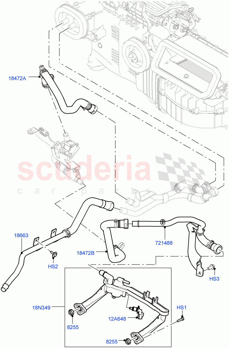 Heater Hoses (Solihull Plant Build) (3.0L DOHC GDI SC V6 PETROL, Electric Auxiliary Coolant Pump, Less Heater, With Fresh Air Heater) ((V) FROMJA000001) of Land Rover Land Rover Discovery 5 (2017+) [3.0 Diesel 24V DOHC TC]