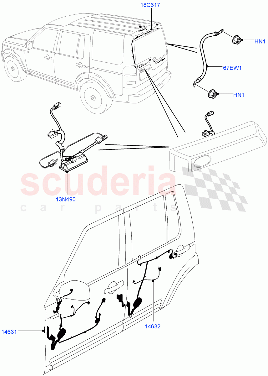 Electrical Wiring - Body And Rear (Front And Rear Doors) ((V) FROMAA000001, (V) TOAA999999) of Land Rover Land Rover Discovery 4 (2010-2016) [2.7 Diesel V6]