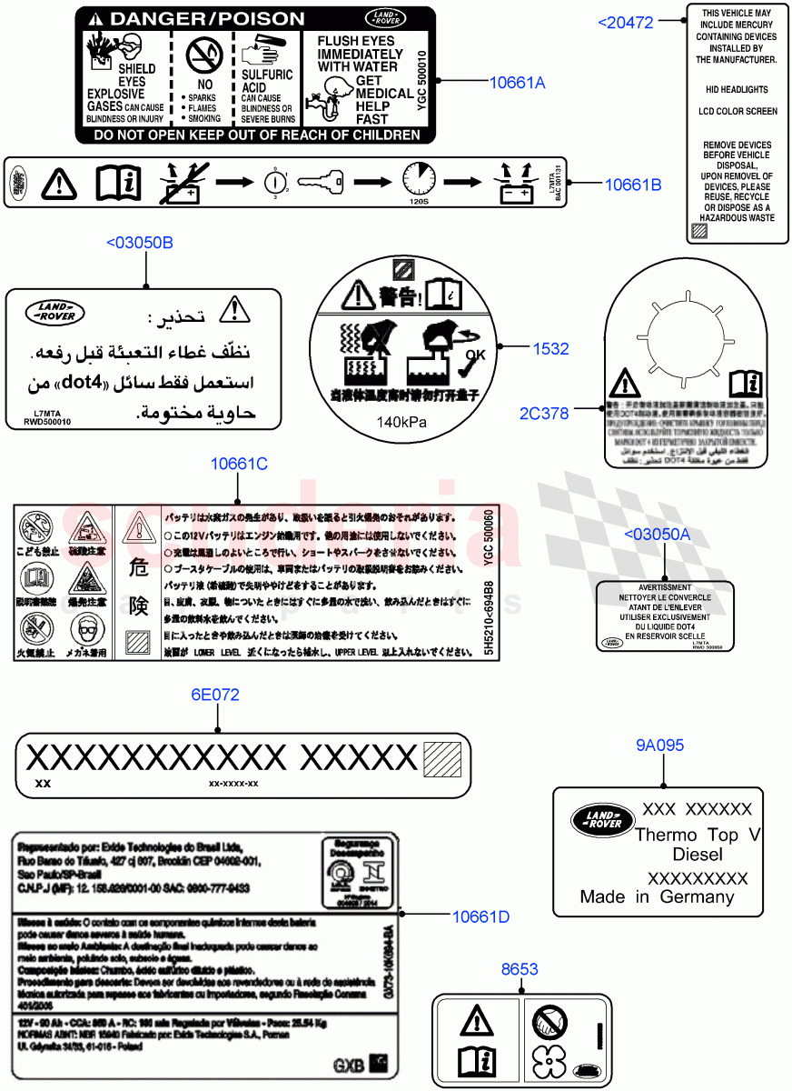 Labels (Under Hood) ((V) FROMAA000001) of Land Rover Land Rover Discovery 4 (2010-2016) [3.0 DOHC GDI SC V6 Petrol]