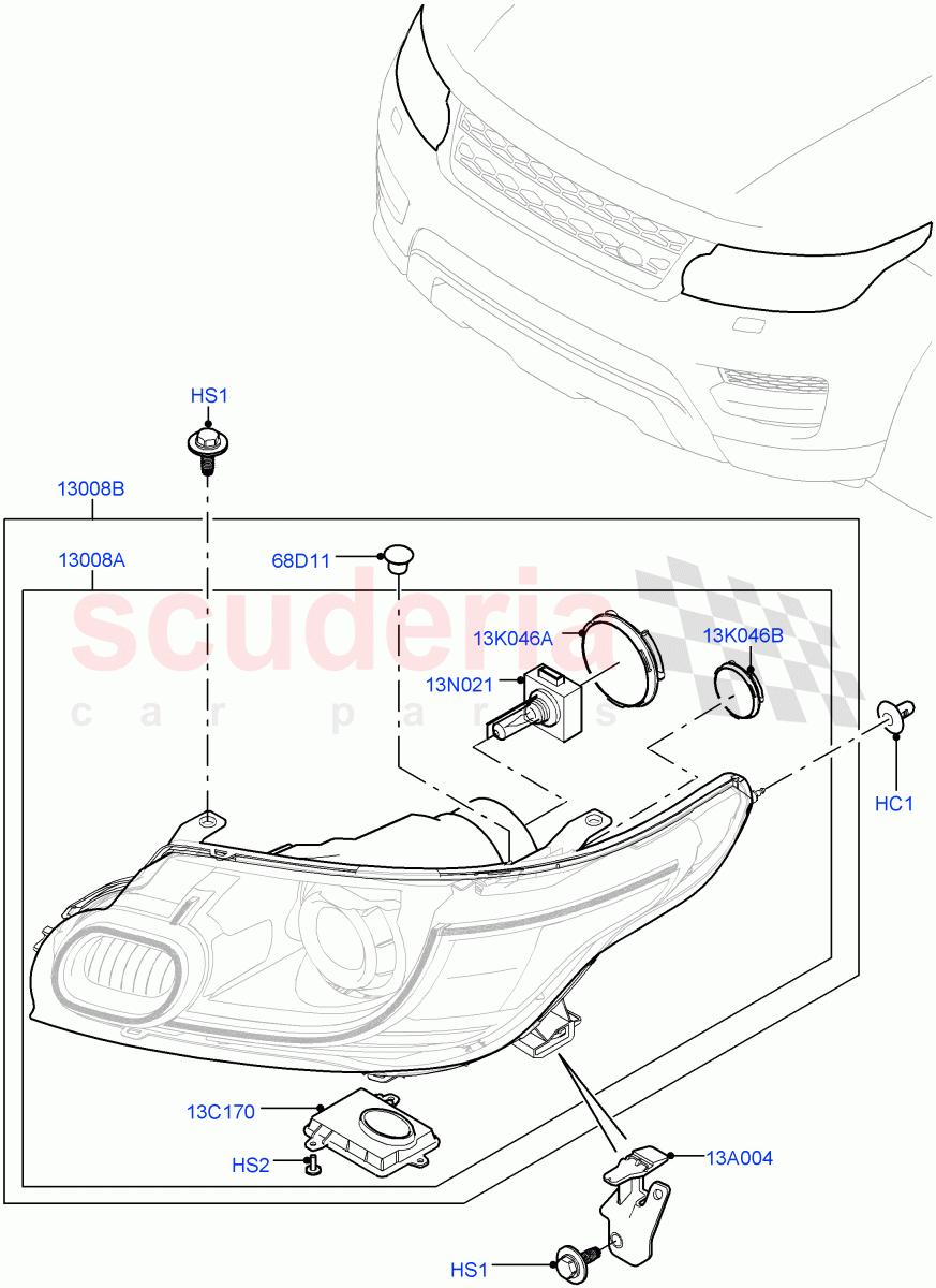 Headlamps And Front Flasher Lamps (With Adaptive Headlamps Bi Xenon, With BI - Xenon Headlamps) ((V) TOHA999999) of Land Rover Land Rover Range Rover Sport (2014+) [2.0 Turbo Petrol GTDI]
