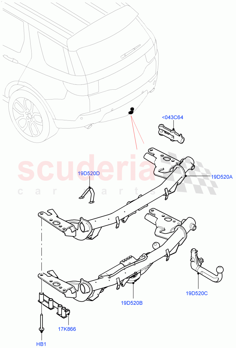 Tow Bar (Halewood (UK), T/Tow Hitch Prep - ROW, X-Bar Detachable Tow Ball - 13 Pin, Tow Hitch Man Detachable Swan Neck, Tow Hitch Elec Deployable Swan Neck, With X-Bar Trailer Prep - NAS) ((V) TOKH999999) of Land Rover Land Rover Discovery Sport (2015+) [2.0 Turbo Petrol GTDI]