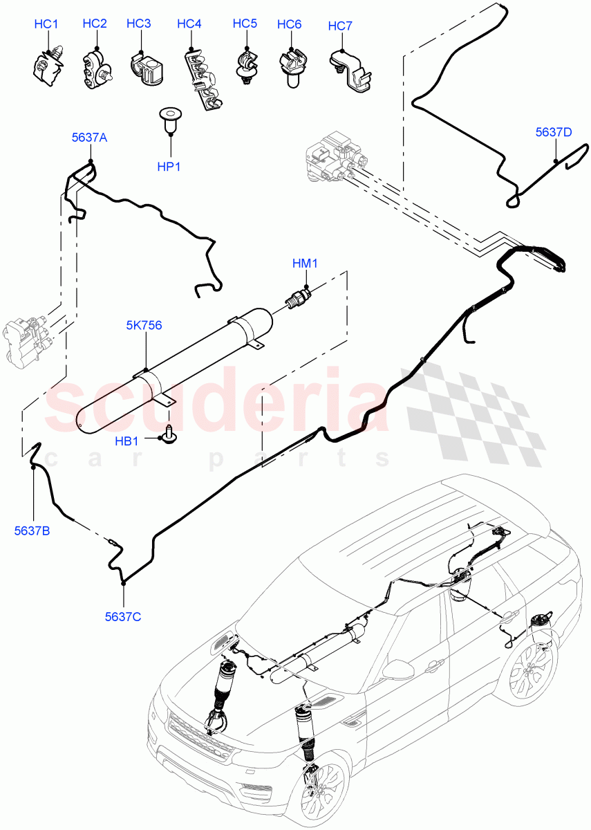 Air Suspension Compressor And Lines (Air Suspension Lines) (With Four Corner Air Suspension, With Performance Suspension) ((V) TOHA999999) of Land Rover Land Rover Range Rover Sport (2014+) [3.0 I6 Turbo Diesel AJ20D6]