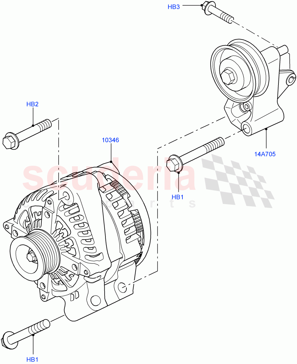 Alternator And Mountings (4.4L DOHC DITC V8 Diesel) of Land Rover Land Rover Range Rover Sport (2014+) [3.0 I6 Turbo Diesel AJ20D6]