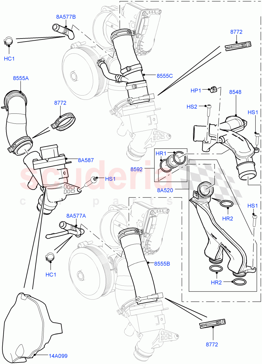 Thermostat/Housing & Related Parts (5.0L OHC SGDI SC V8 Petrol - AJ133) ((V) FROMAA000001) of Land Rover Land Rover Range Rover (2010-2012) [5.0 OHC SGDI SC V8 Petrol]