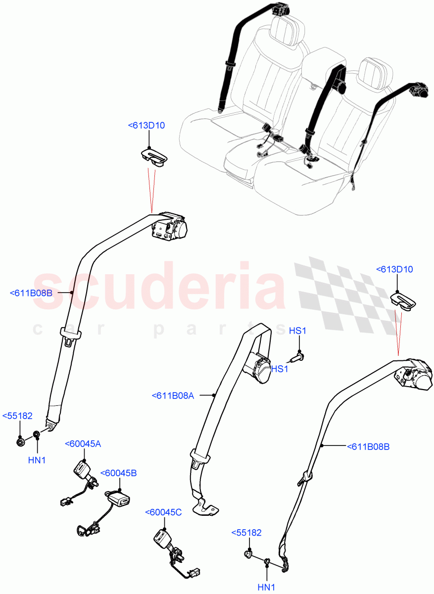 Rear Seat Belts (40/20/40 Super Slouch Rear Seat) of Land Rover Land Rover Range Rover (2022+) [4.4 V8 Turbo Petrol NC10]